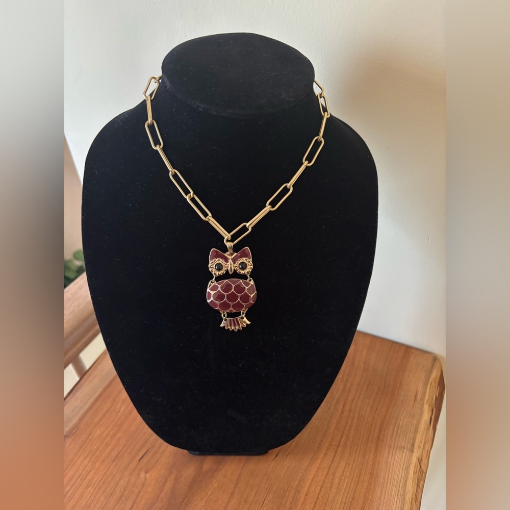 Altar'd State Gold Necklace with burgundy Owl Pendant